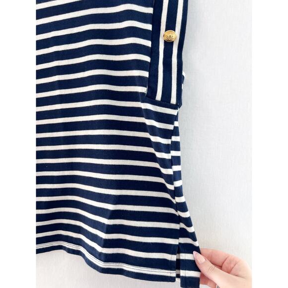 ZARA Navy Striped Knit Cap Sleeve Top Medium Nautical Sailor Sleeveless Blouse - Picture 4 of 5